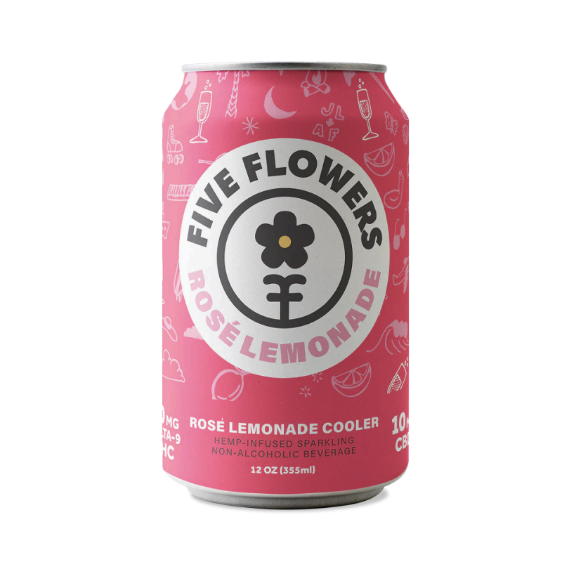 Five Flowers Sparkling Beverages 10mg CBD 10mg THC / Rose Lemonade / Single